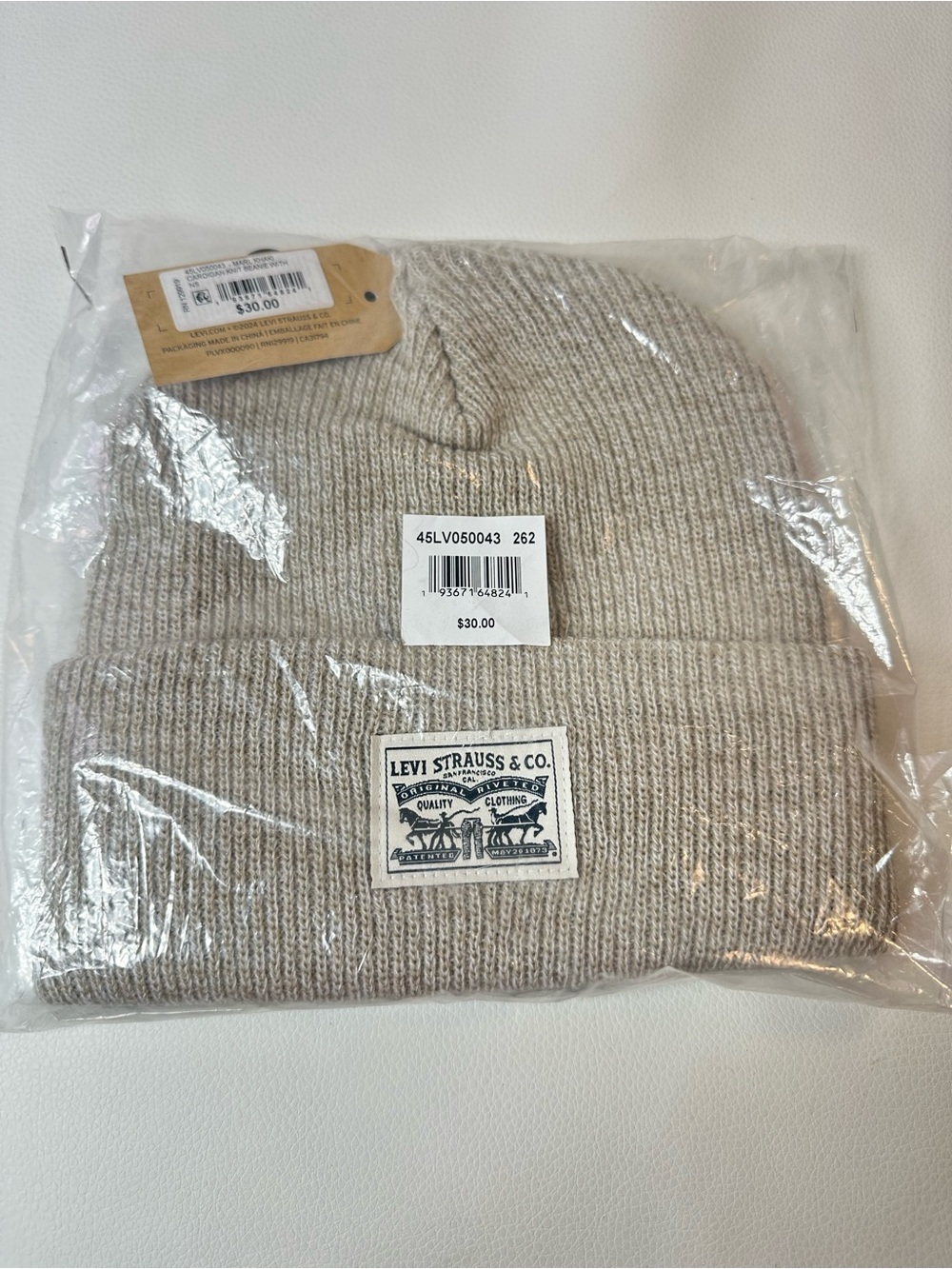 NEW LEVI STRAUSS BACK PATCH KNIT CAP/BEANIE HAT TAN